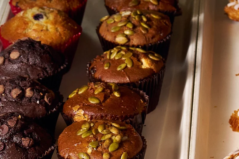 Pumpkin muffins topped with pumpkin seeds